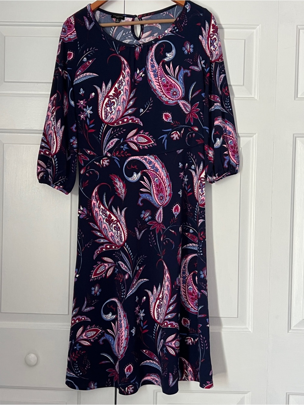 Talbots Navy Midi Dress with Pink and Red Paisley